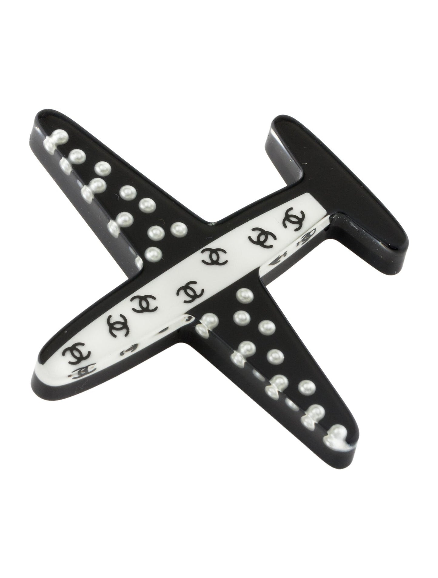 CHANEL Faux Pearl & Resin CC Airplane Brooch
