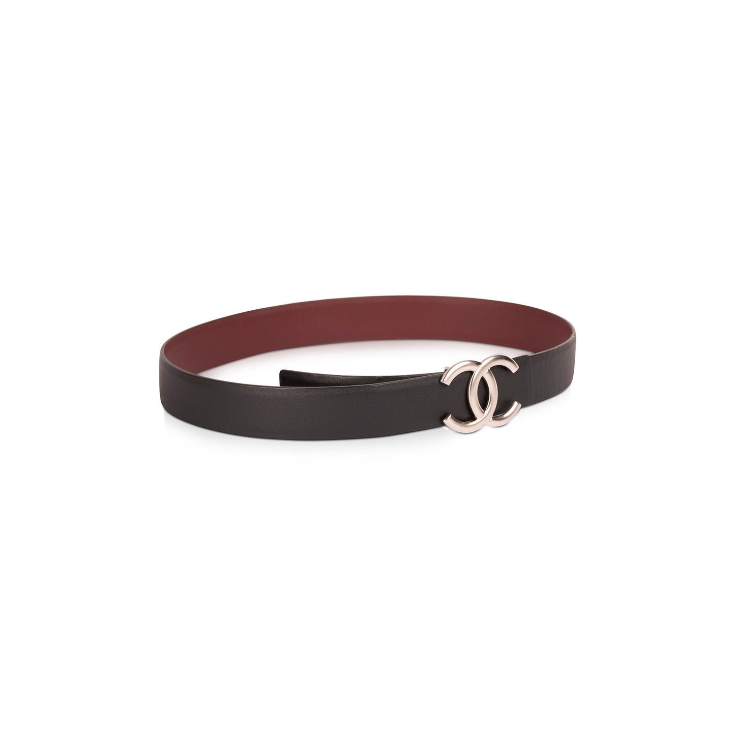 Chanel CC Black & Burgundy Reversible Leather Belt