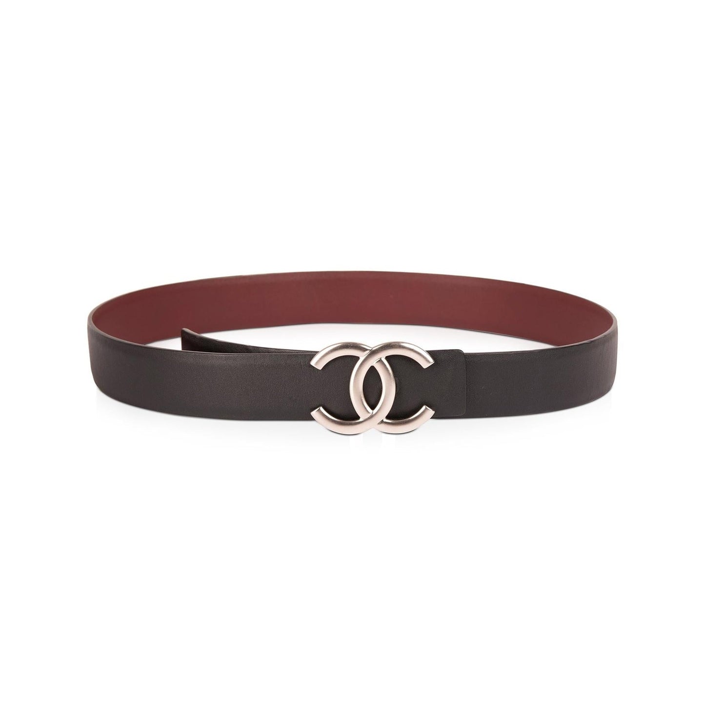 Chanel CC Black & Burgundy Reversible Leather Belt