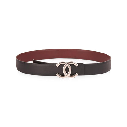 Chanel CC Black & Burgundy Reversible Leather Belt