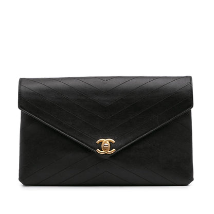 Chanel CC Chevron Calfskin Envelope Clutch