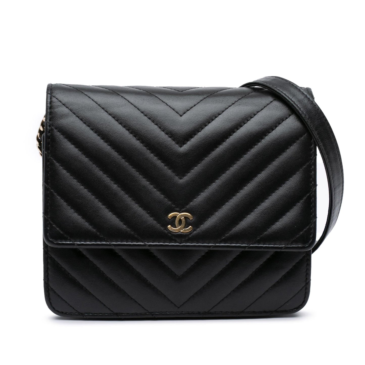 Chanel CC Chevron Lambskin Square Wallet On Chain