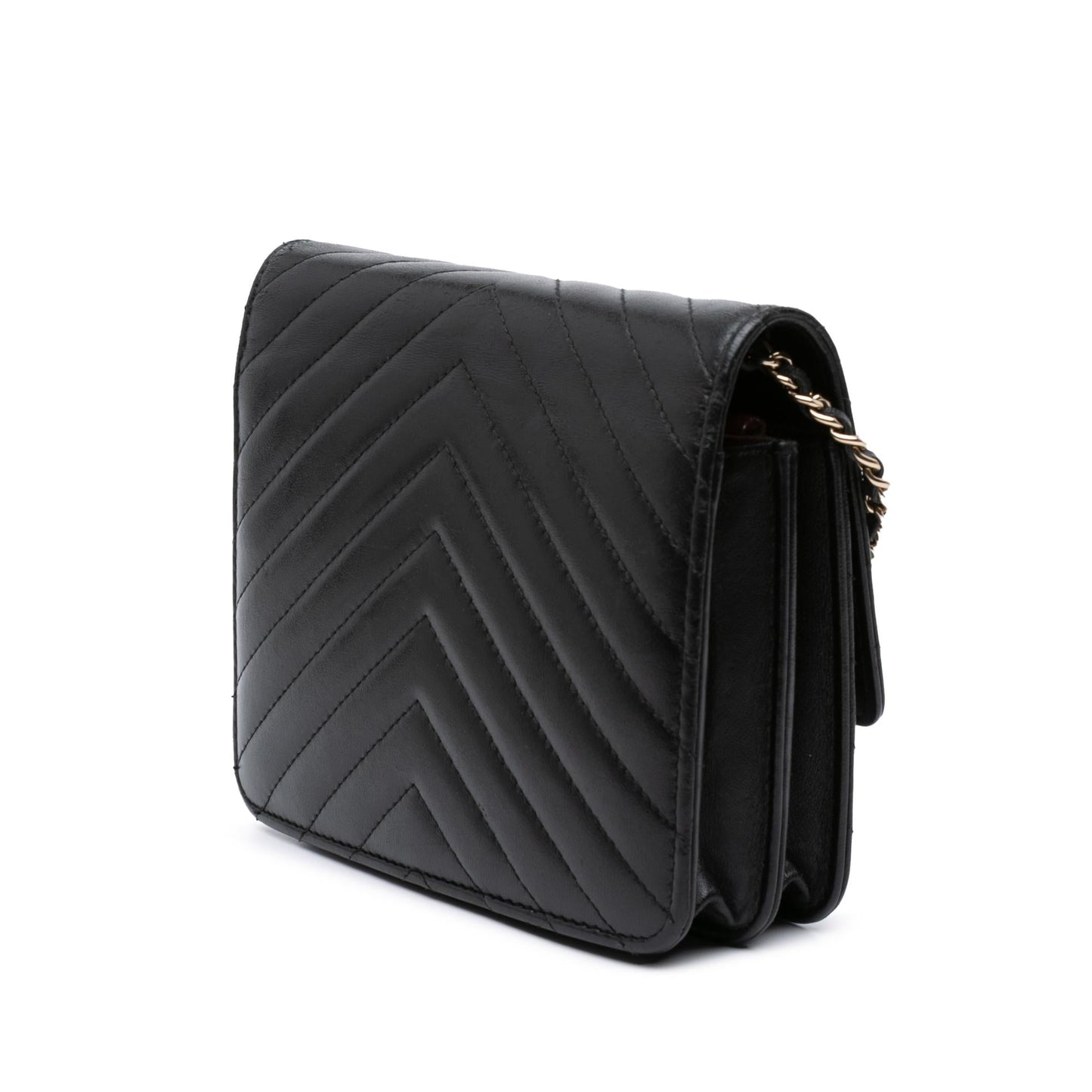 Chanel CC Chevron Lambskin Square Wallet On Chain