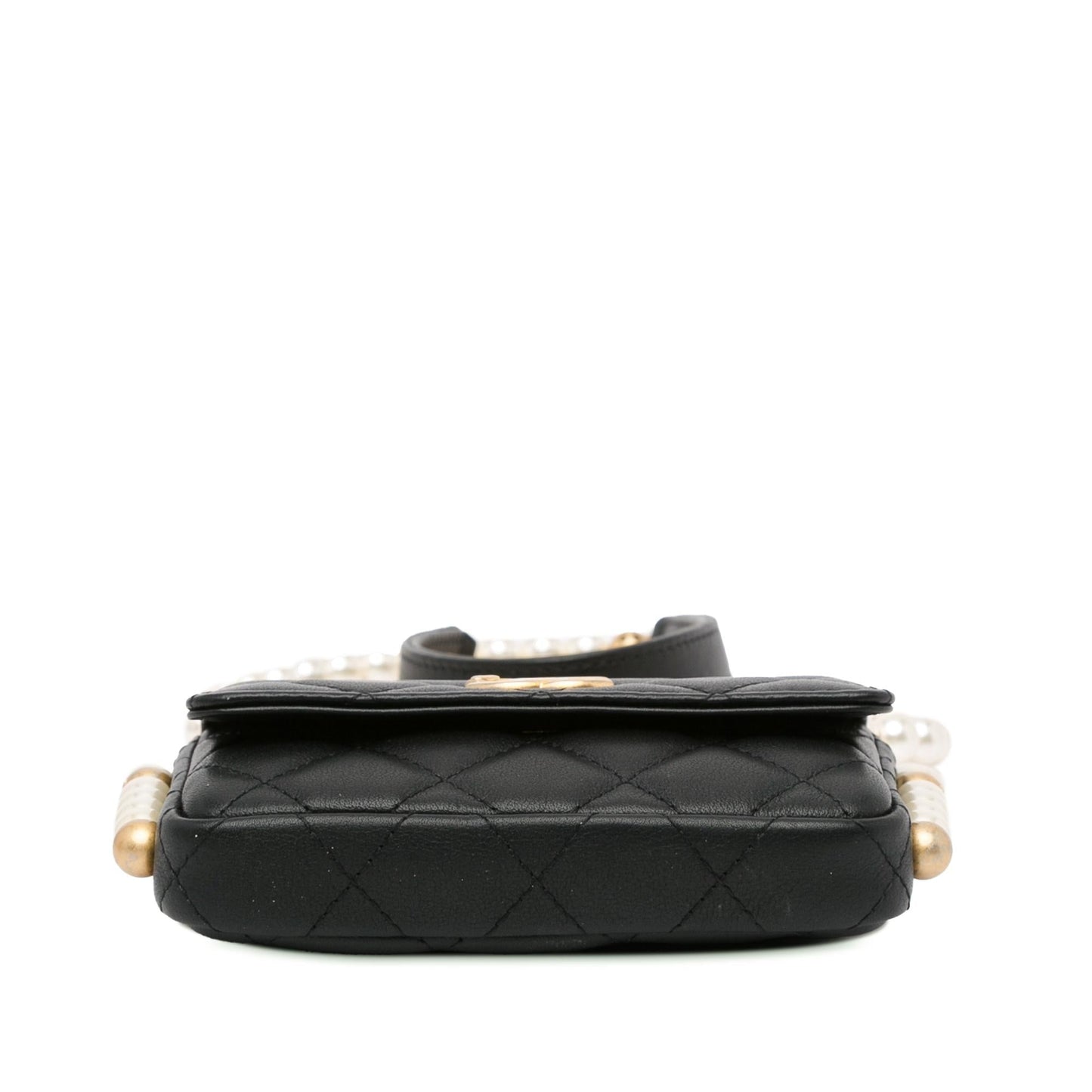 Chanel CC Lambskin About Pearls Card Holder On Chain (SHG-viiUda)