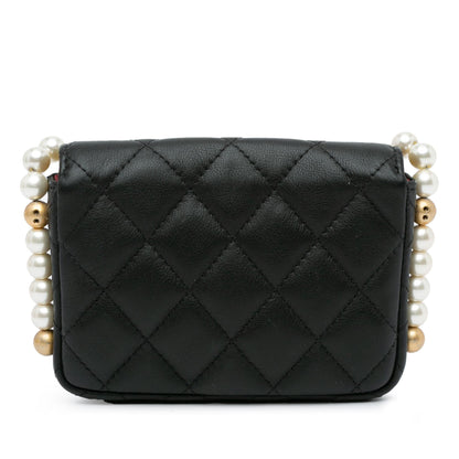 Chanel CC Lambskin About Pearls Card Holder On Chain (SHG-viiUda)
