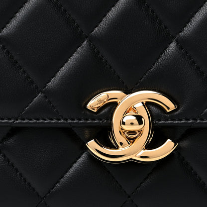 CHANEL CC LAMBSKIN QUILTED  GOLDEN PLATE MINI FLAP BAG