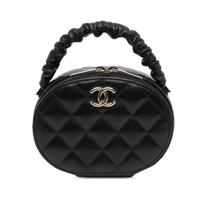 Chanel CC Lambskin Ruched Oval Top Handle Bag