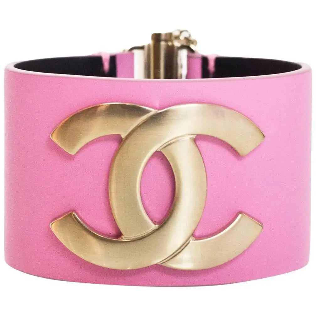 CHANEL CC LEATHER WIDE CUFF BRACELET