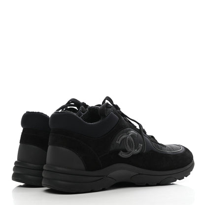 CHANEL Nylon Calfskin Suede CC TRIPLE BLACK TRAINER