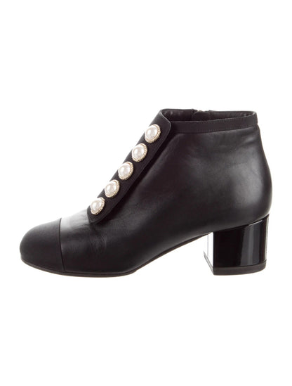 CHANEL CC INTERLOCK PEARL ANKLE BOOTS