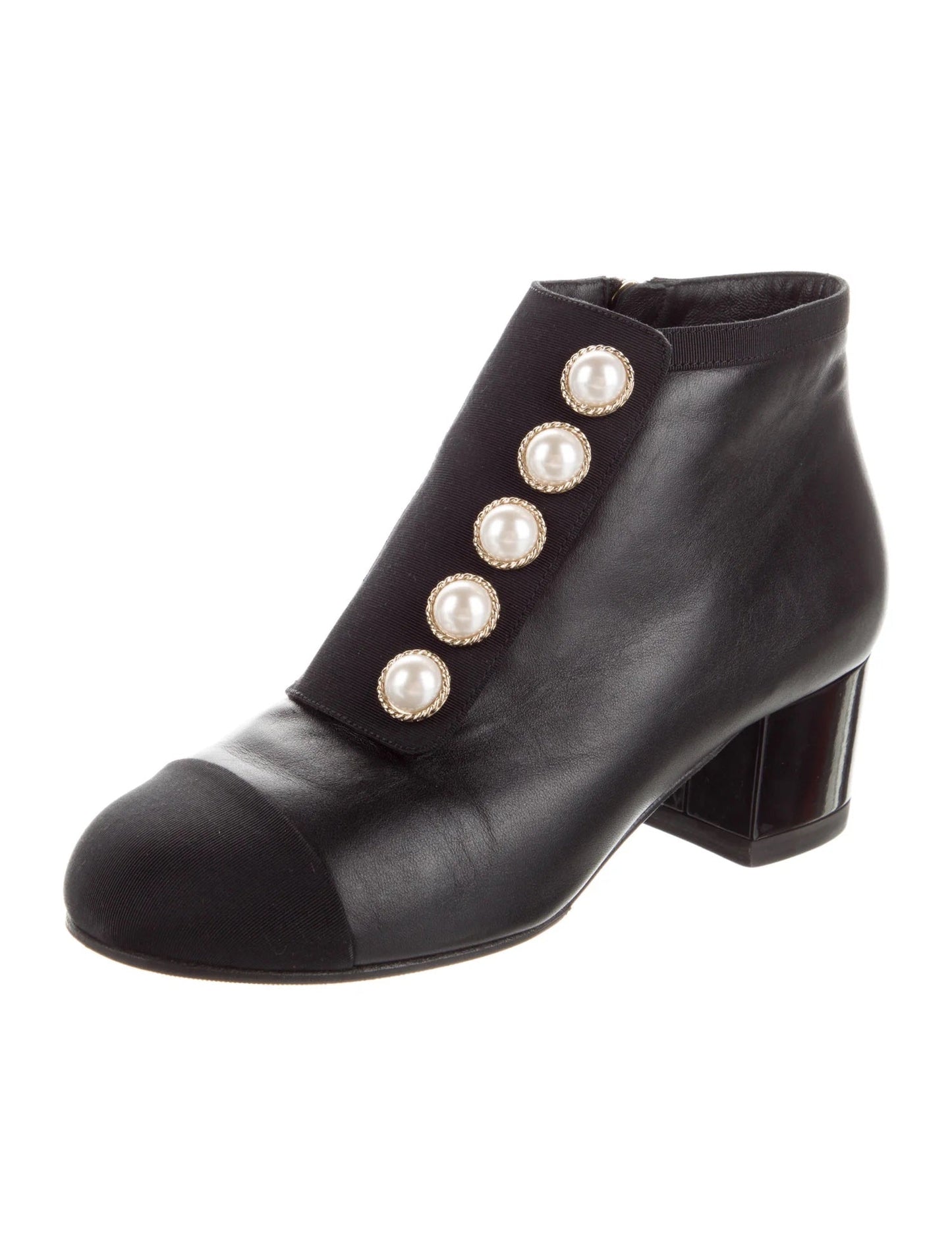 CHANEL CC INTERLOCK PEARL ANKLE BOOTS