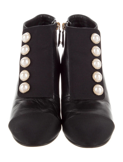CHANEL CC INTERLOCK PEARL ANKLE BOOTS