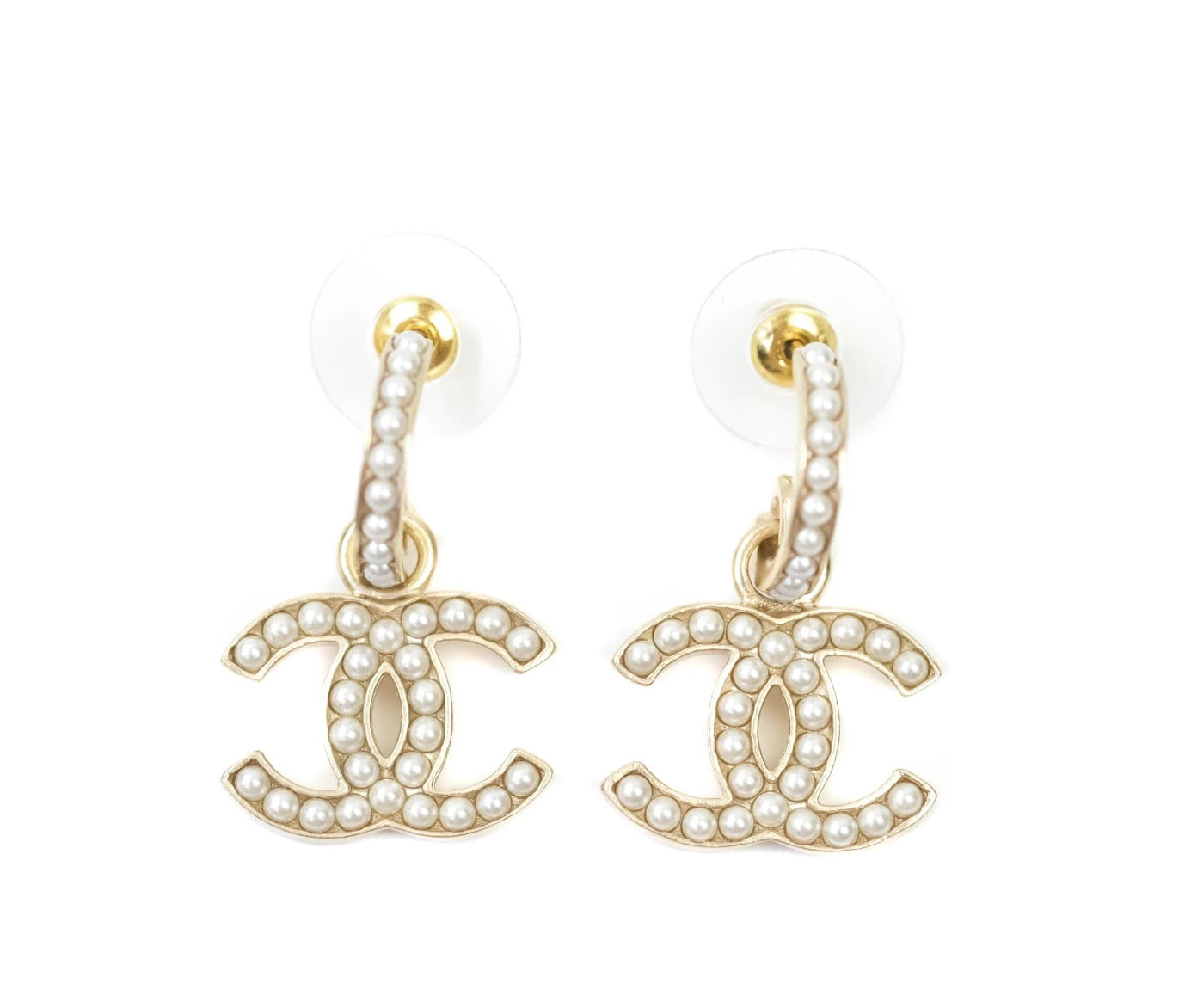 CHANEL CC PEARL HOOP EARRINGS