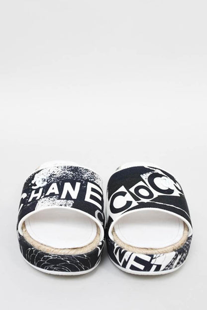 CHANEL COCO SIGNATURE PRINTED PLATFORM MULE SLIDES