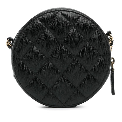 Chanel CC Quilted Caviar Round Clutch With Chain (SHG-QNFerj)