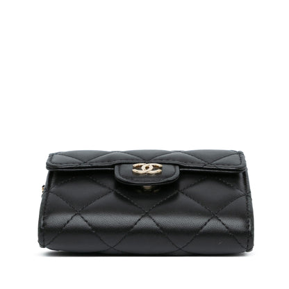 Chanel CC Quilted Lambskin Flap Card Holder On Chain (SHG-nIBnCq)