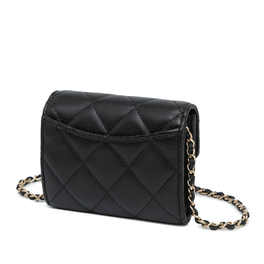 Chanel CC Quilted Lambskin Flap Card Holder On Chain (SHG-nIBnCq)