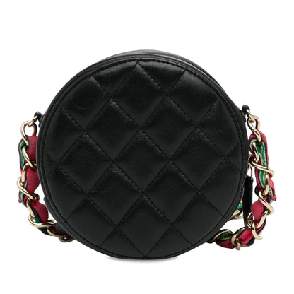 Chanel CC Quilted Lambskin Ribbon Round Clutch With Chain (SHG-oOGi2u)