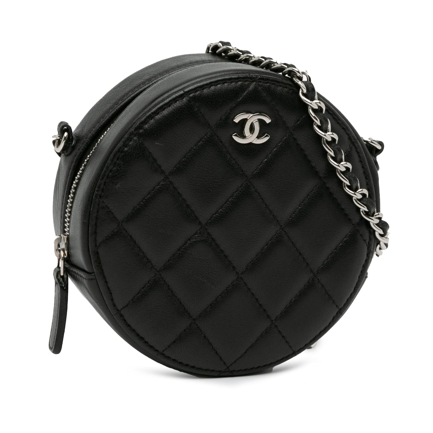 Chanel CC Quilted Lambskin Round Clutch with Chain