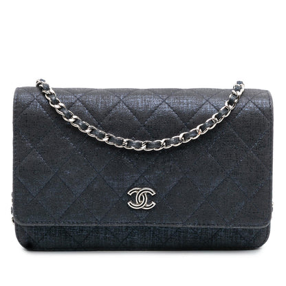 Chanel CC Quilted Metallic Fabric Wallet On Chain