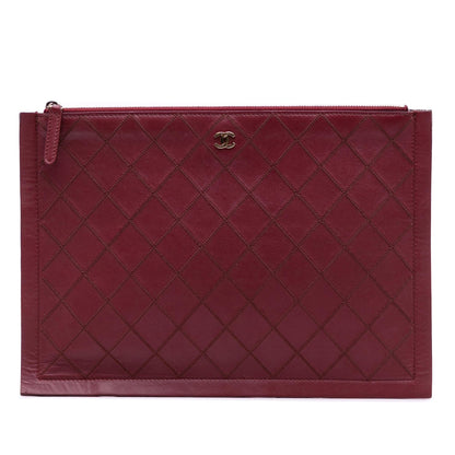 Chanel CC Stitched Lambskin Clutch