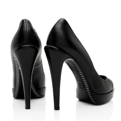 Chanel Calfskin CC Metallic Cap Toe Platform Pumps - Size 8 / 38 (SHF-v5Mlv1)