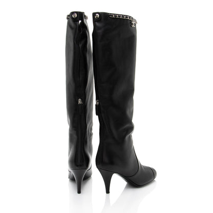Chanel Calfskin CC Chain Knee High Boots - Size 9.5 / 39.5