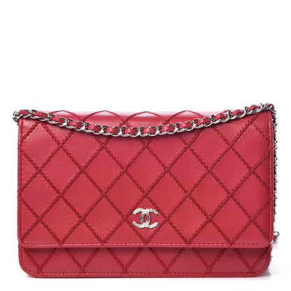 CHANEL CALFSKIN DIAMOND STITCH WALLET ON A CHAIN