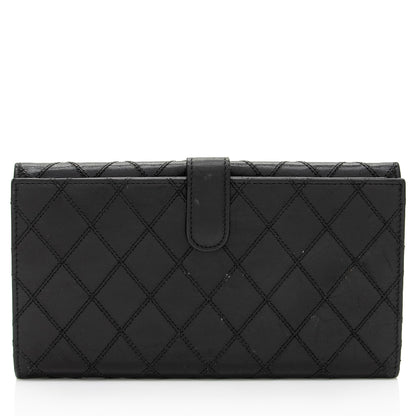 Chanel Calfskin Diamond Wild Stitch French Purse Wallet (SHF-snVzTa)