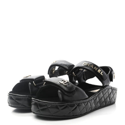 CHANEL Calfskin Logo Platform Sandals
