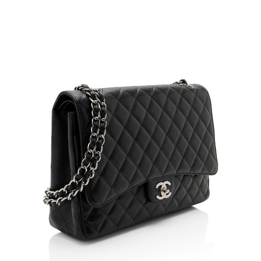 Chanel Caviar Leather Classic Maxi Double Flap Bag (SHF-v8U2qf)