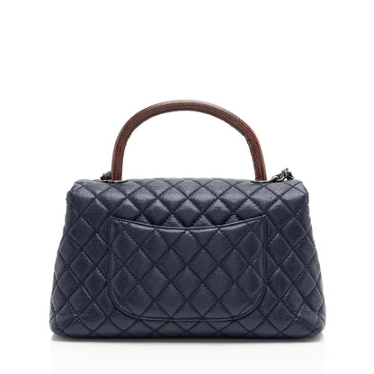 Chanel Caviar Leather Lizard Coco Small Top Handle