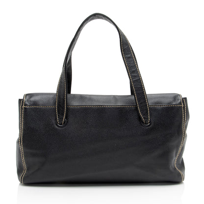 Chanel Caviar Leather Stitched CC Flap Satchel (SHF-ewpcah)