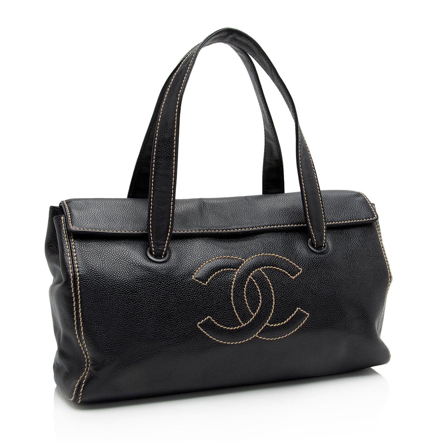 Chanel Caviar Leather Stitched CC Flap Satchel (SHF-ewpcah)