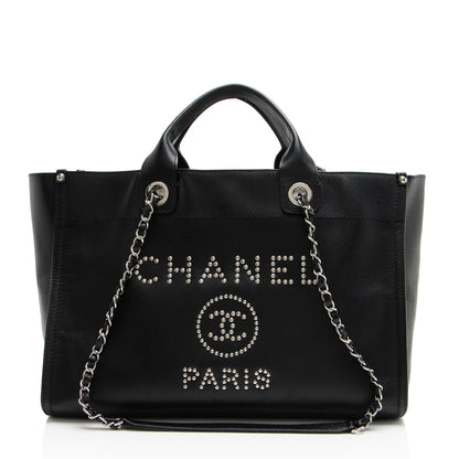 Chanel Caviar Leather Studded Deauville Large Tote