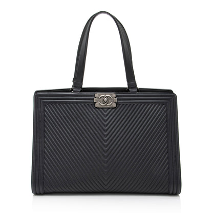 Chanel Chevron Lambskin Boy Shopping Tote