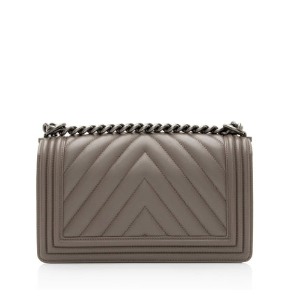 Chanel Chevron Lambskin Old Medium Boy Bag (SHF-fEUBkq)