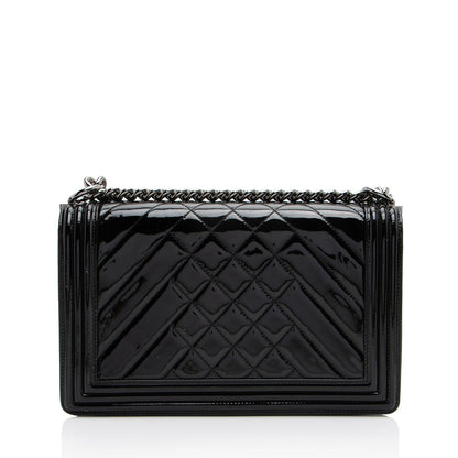 Chanel Chevron Patent Leather New Medium Boy Bag