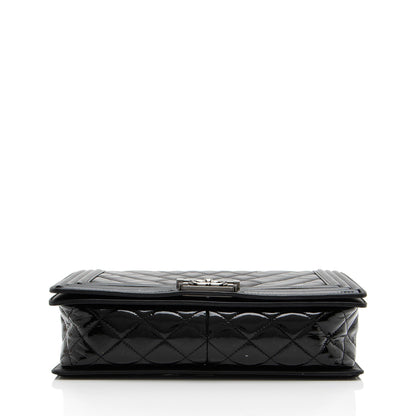 Chanel Chevron Patent Leather New Medium Boy Bag