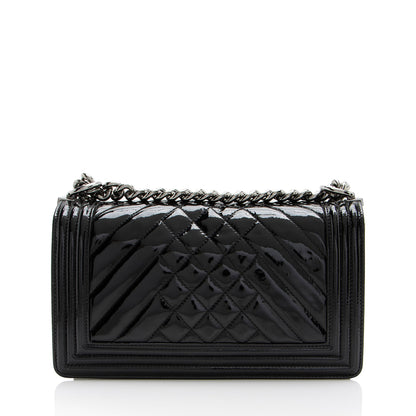 Chanel Chevron Patent Leather Old Medium Boy Bag