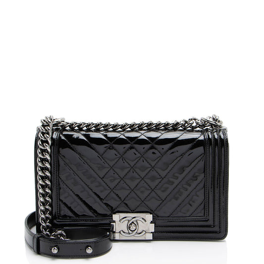 Chanel Chevron Patent Leather Old Medium Boy Bag