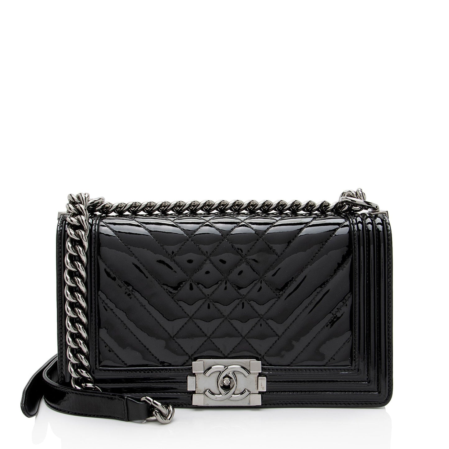 Chanel Chevron Patent Leather Old Medium Boy Bag