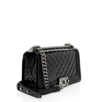 Chanel Chevron Patent Leather Old Medium Boy Bag