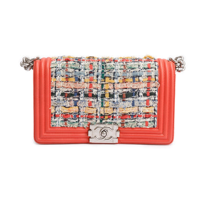 Chanel Coral Calfskin Leather Tweed Medium Boy Bag