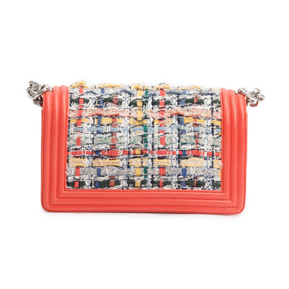 Chanel Coral Calfskin Leather Tweed Medium Boy Bag