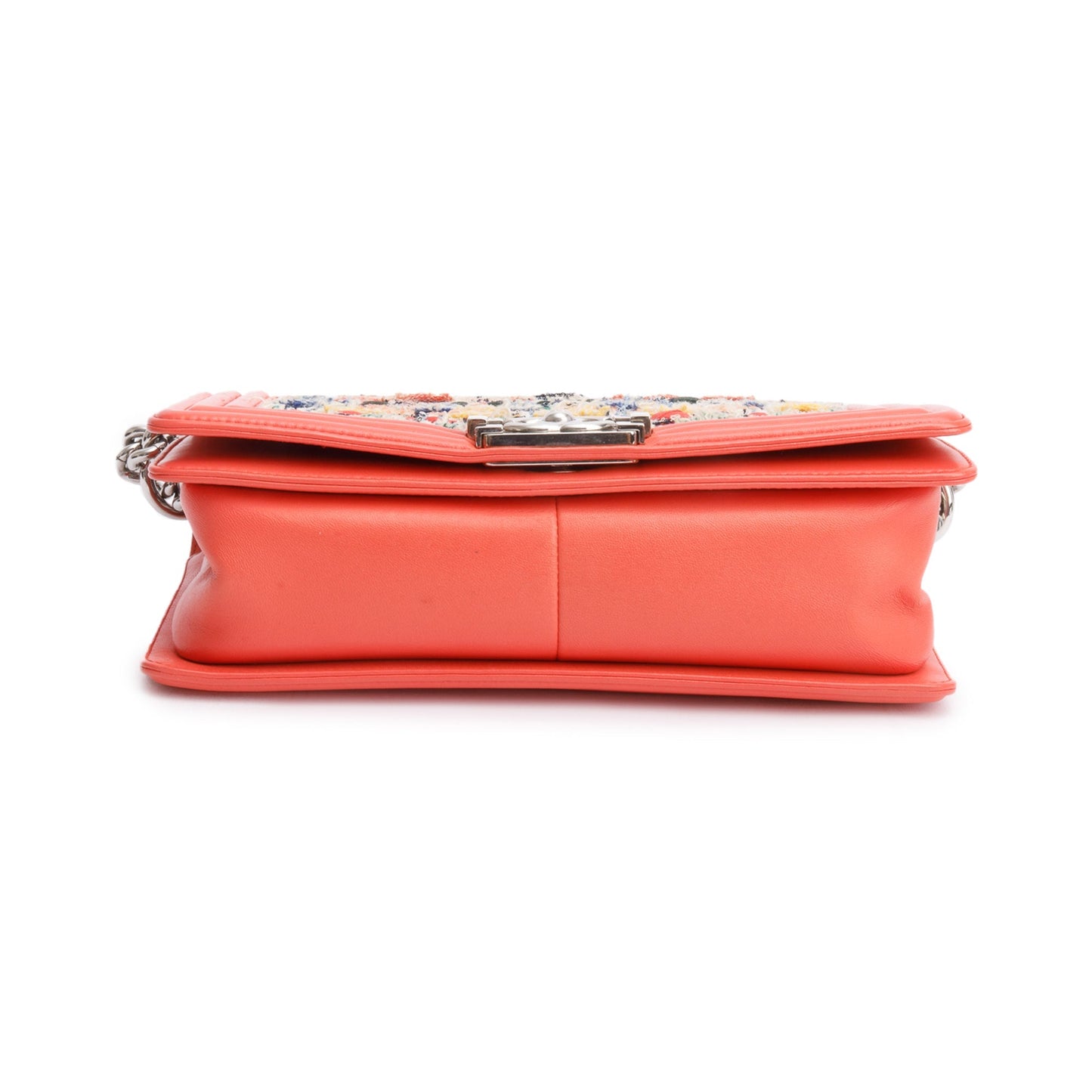 Chanel Coral Calfskin Leather Tweed Medium Boy Bag