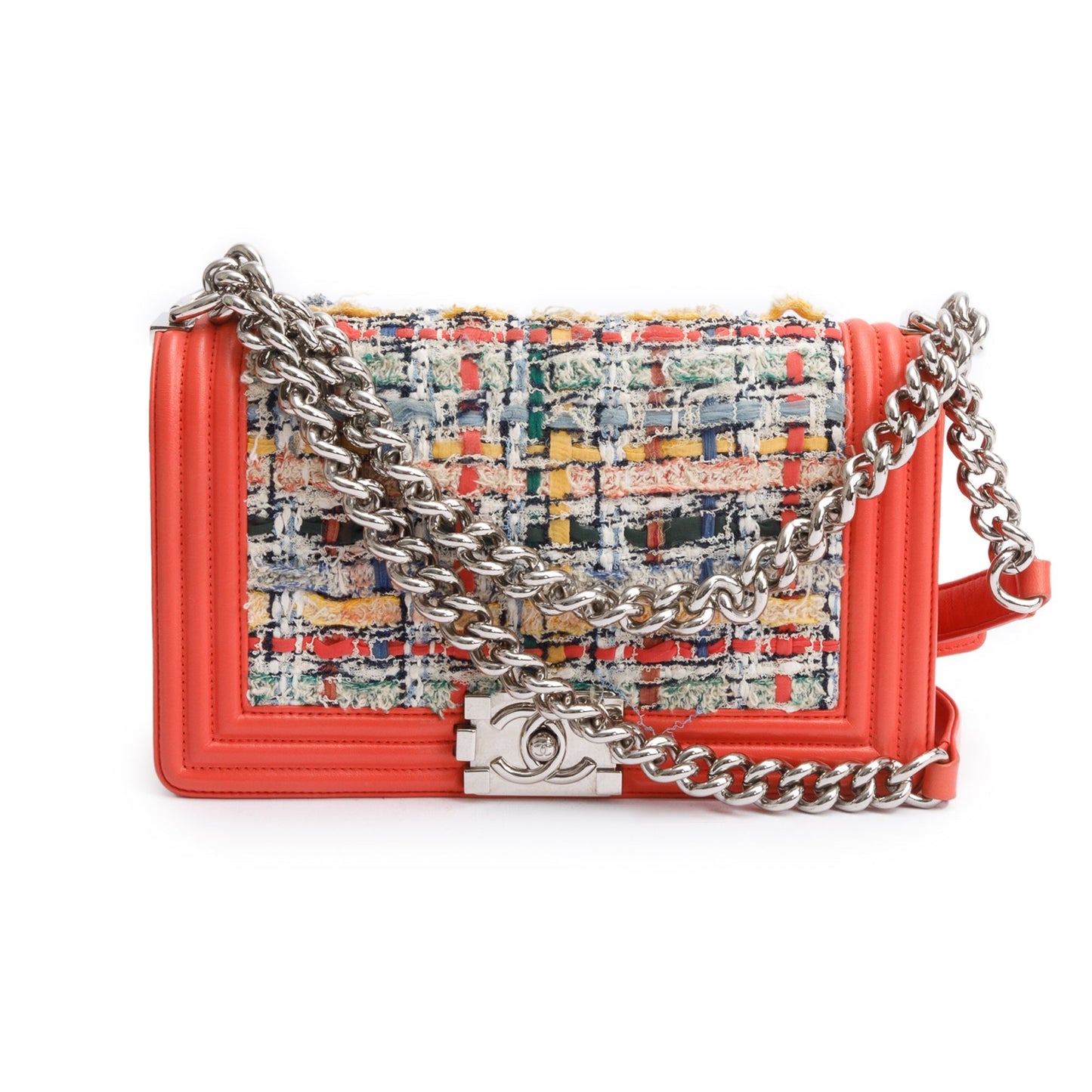 Chanel Coral Calfskin Leather Tweed Medium Boy Bag