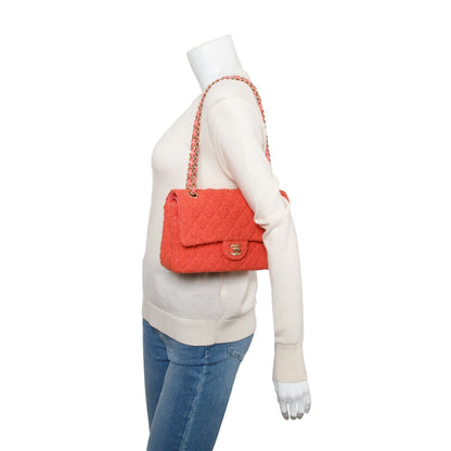 Chanel Coral Tweed Classic Medium Double Flap Bag