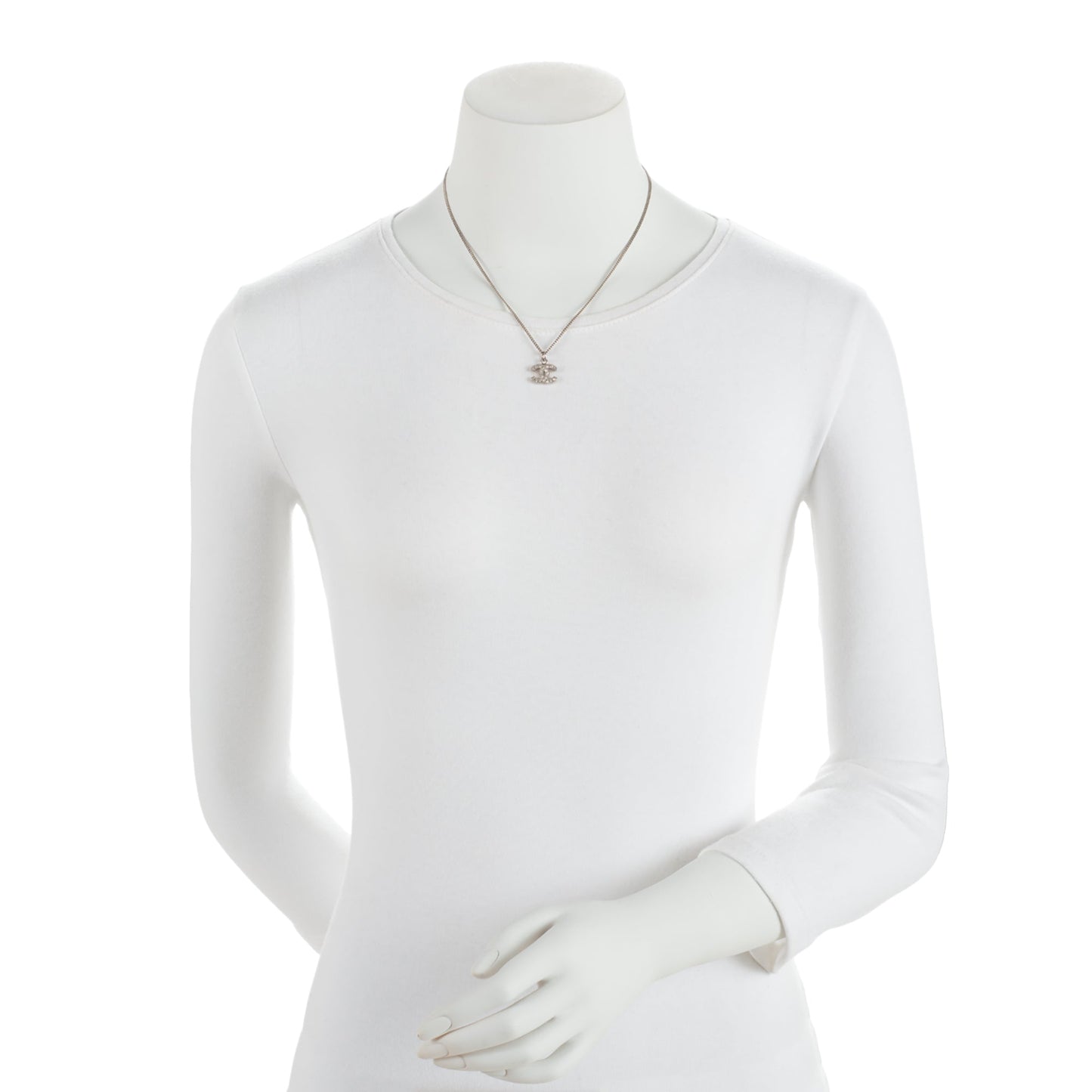 Chanel Crystal CC Pendant Necklace (SHF-WHgrmS)
