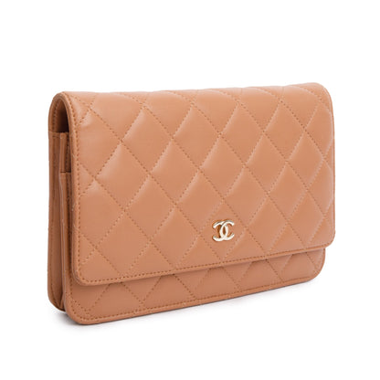 Chanel Dark Beige Quilted Lambskin Leather Classic Wallet on Chain
